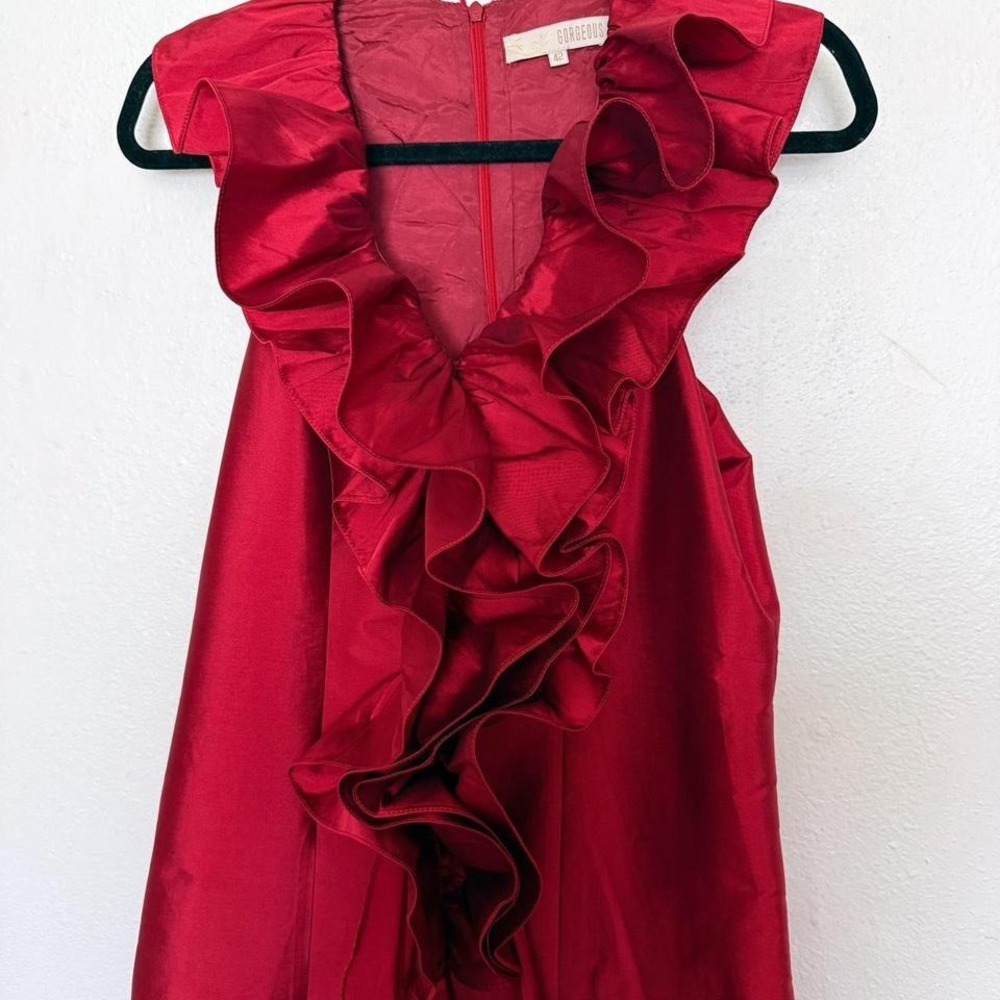 Red Taffeta Cascading Ruffle Maxi Gown Wedding Guest Formal Dress M - Picture 5 of 10